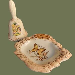 Vintage 1970s Ashtray with Butterfly & Bell with Dole Kids Hawaii Souvenirs